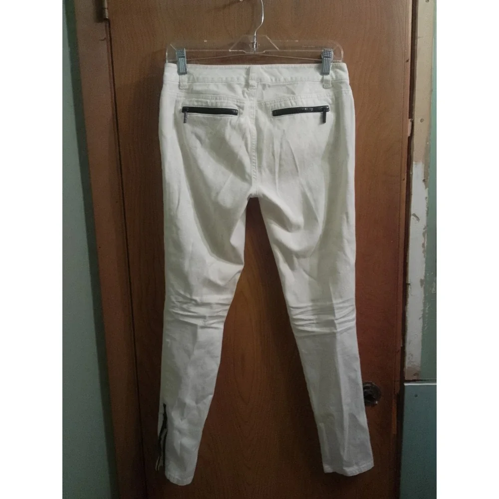 Woman's Michael Kors White Moto Stretch Skinny Ankle Jegging Jeans With Black...